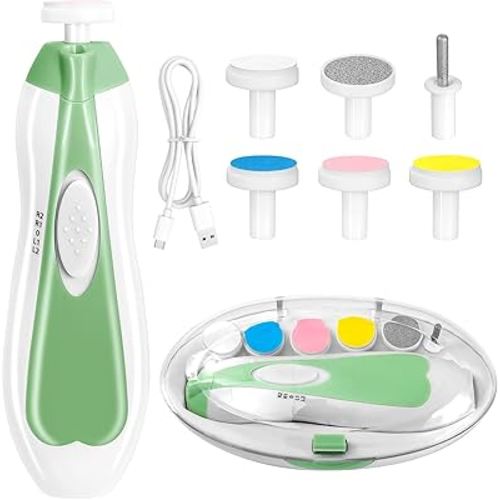 Baby Nail Trimmer Electric, 6 in 1 Rechargeable Baby Nail Clippers Manicure Set Grooming Kit for Toddler Infant or Adults (Green)