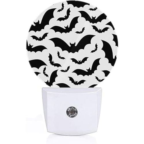 Axayaz Black Bats LED Night Light Spooky Halloween Dark Dead Spider Dusk to Dawn Round Lamp Auto Sensor for Bathroom Hallway Living Room