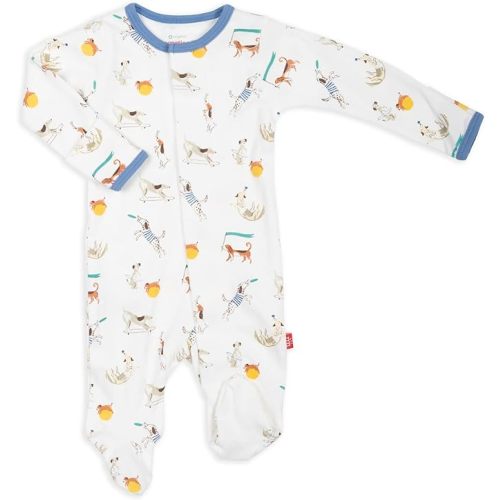 Magnetic Me Footie Pajamas - 100% Organic Cotton Baby Pajamas - Quick Magnetic Fastener Sleeper for Baby Boy and Girl - Howlarious - 3-6 Months