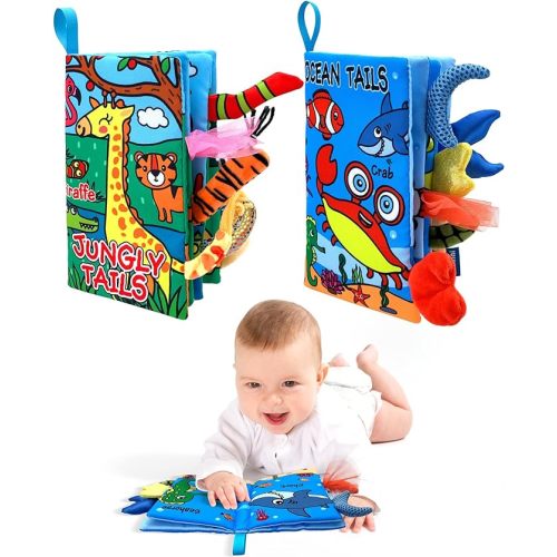 Baby Cloth Books 2PCS High Contrast Sensory Crinkle Books for Babies Tummy Time Early Learning Infant Toys for 0-18 Months