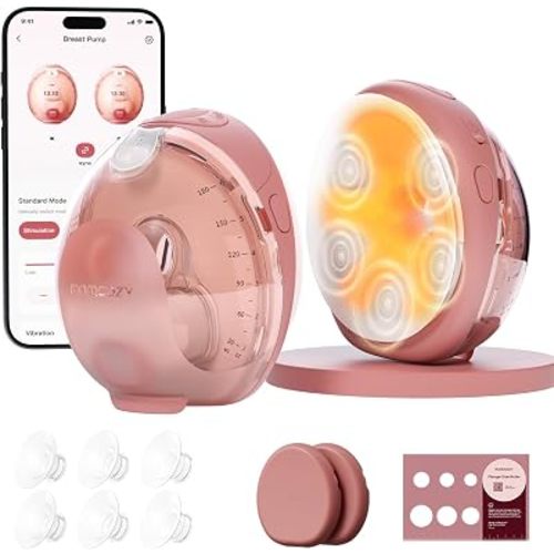 Momcozy Wellness 1 Wearable Breast Pump, Warm-Massage Hands-Free Pump with Heated Flange&Simulated Massage for Comfortable Breastfeeding&Let-Down, App-Controlled, 4 Modes 12 Levels, 180ml/6oz