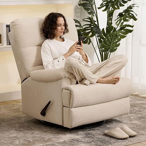 Glider Rocker Recliner,Swivel Rocking Recliner Chair,Reclining Sofa Rocking Chair Nursery,23 Inches Deep Seat & 27 inches High Back,for Living Room, Bed Room (Beige)