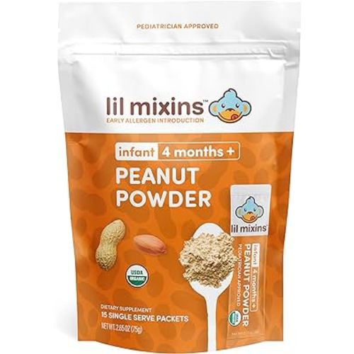 Lil Mixins Early Allergen Introduction Powder, Peanut | Baby Stage 1-3, For Infants & Babies 4-12 Mo., Support Healthy Food Tolerance | Individual Packets, 2 Month Supply