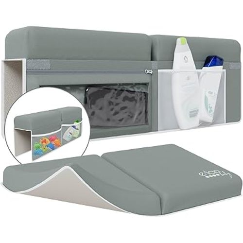 Comfortable Baby Bath Kneeler and Elbow Rest Pad Set - Kneeling Pad Bath Mat with 4 Toy Organizer Pockets,Non-Slip Baby Bathtub Mat, Waterproof and Easy to Clean