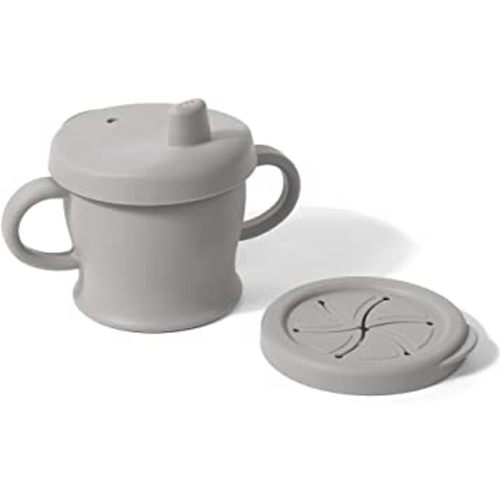 haakaa Silicone Sip-N-Snack Cup, Drop-proof Toddlers Sippy Cup & Snack Container 2-in-1, BPA Free Food Grade Silicone Cup for Baby 6 Months+, 9 Ounce (Grey)