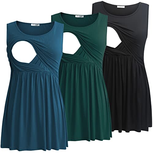 Bearsland Women's Maternity Nursing Tank Tops Sleeveless Scoop Neck Breastfeeding Shirt Pregnancy Clothes