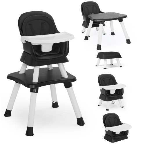 AILEEKISS 8 in 1 Baby High Chair, Toddler Dining Booster Seat for Eating, Black