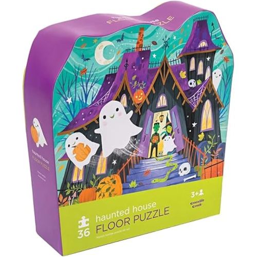 Crocodile Creek 36-Piece Jigsaw Floor Puzzle with Heavy-Duty Shaped Box for Storage, Large 16" x 20" Completed Size, Designed for Kids Ages 3 Years and up, Haunted House