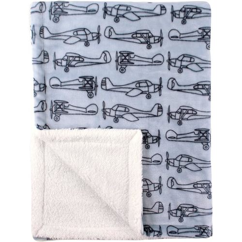 Hudson Baby Unisex Baby Plush Mink and Sherpa Blanket, Airplane, One Size