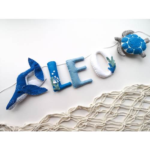 Ocean nursery decor, ocean name garland, under the sea decor, new baby gift, name bunting, whale nursery decor, ocean theme bedroom.