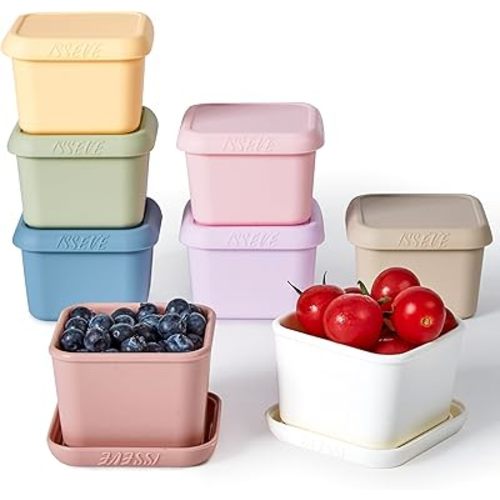 ISSEVE 8Pack 6oz Silicone Snack Containers for Kids, Reusable Small Containers with Lids, Leak Proof Silicone Food Storage Containers, Stackable Kids Lunch Box for Daycare, School, Travel