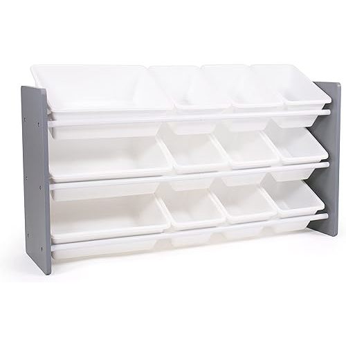 Humble Crew Made for Me Kids Toy Storage Organizer with 12 Storage Bins, Grey/White