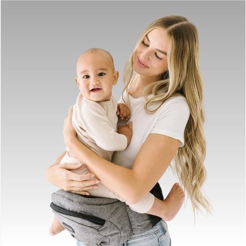 Tushbaby The Original Safety-Certified Hip Carrier for Babies & Toddlers: Machine Washable Child Waist Seat with Pocket Storage, As Seen on Shark Tank (23”-44” Waist, 0-3 yrs up to 45lbs) – Grey