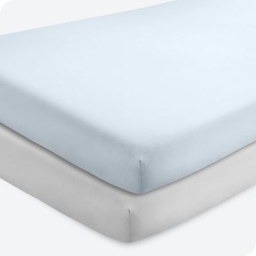 Fitted Crib Microfiber Sheet Sky Blue/white 2pk By Bare Home