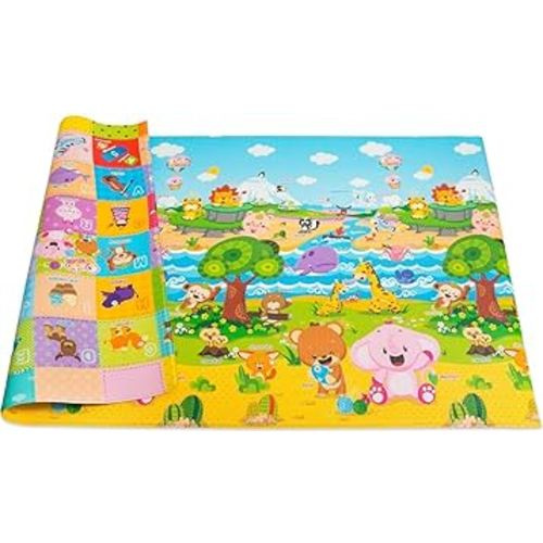 Baby Care Play Mat (Medium, Playful - Pinko & Friend) 73’’ x 49’’ Original One-Piece Reversible Rollable Waterproof Play Mat for Infants, Babies, Toddler, and Kids
