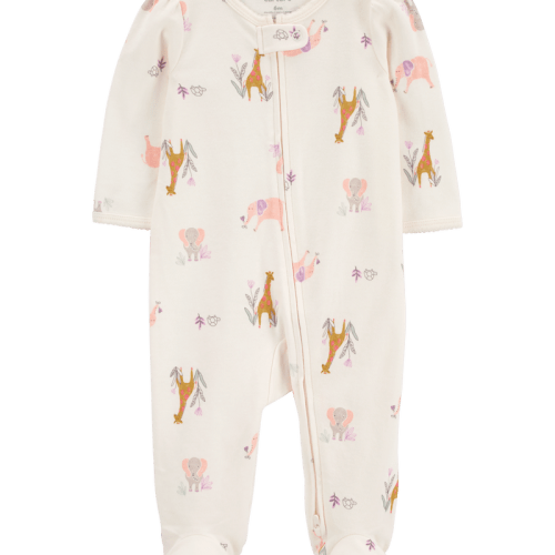 Ivory Baby Animal Print 2-Way Zip Cotton Sleeper | Carter’s Oshkosh Canada