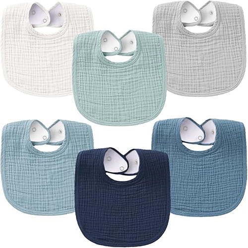 6 Pack Baby Snap Muslin Bibs,Cotton Baby Bibs,Adjustable Absorbent Breathable Bibs,Bandana Burp Bib Set,Soft Drooling Teething Cloth Bibs for Kids