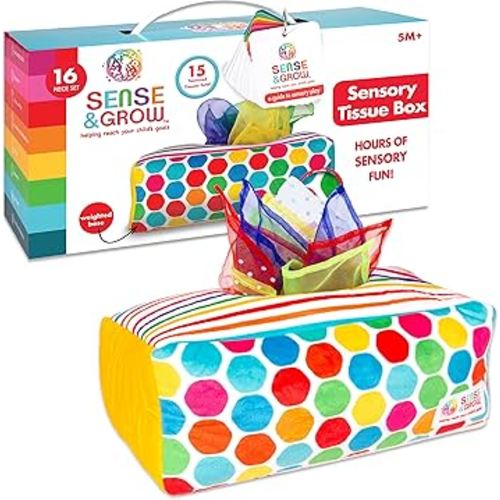 Baby Toys 6-12 Months by Sense & Grow, Baby Tissue Box Toy, Sensory Toys for Babies, Toys for 1 Year Old Boy Girl, Soft Crinkle Sensory Toys for Infant Toddlers, Stocking Stuffers, Baby Boy Girl Gifts
