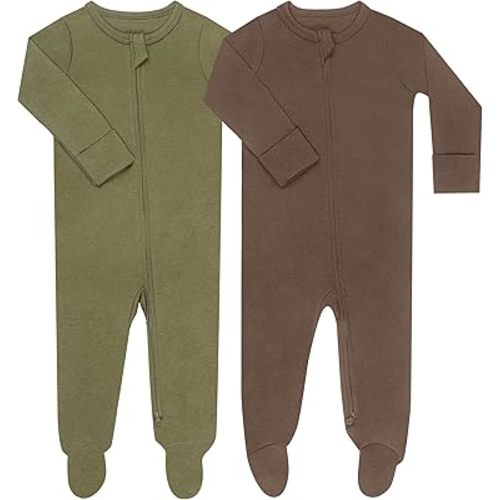Amazon.com: GUISBY Footed Long Sleeve Baby Pajamas with Zipper Cotton Infant Sleepers Army Green+Coffee Newborn: Clothing, Shoes & Jewelry