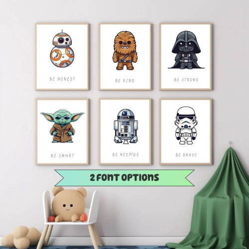 Star War Poster 6 Set, star war nursery, star war wall art, nursery art, nursery prints, bedroom, baby room starwar baby mandalorian