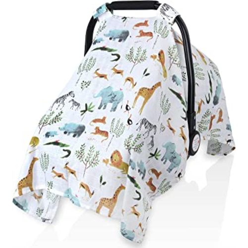 Muslin Car Seat Canopy for Babies, Metplus Lightweight Infant Carseat Cover Breathable Baby Carrier Cover for Boys Girls, Fit Spring Summer/Hot Days/Warm Weather, Woodland Animals