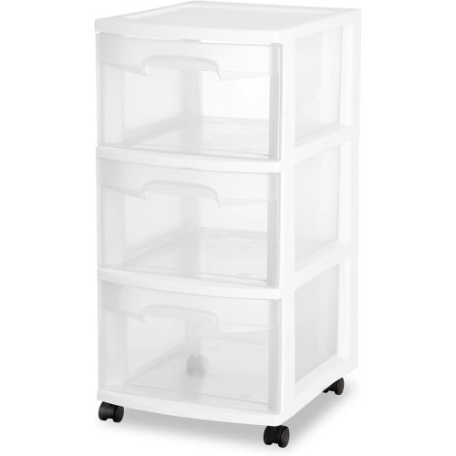 3-Tier Clear Plastic Drawer Tower Storage Organizer Cart with Clear Pull Out Drawers for Home, Bedroom,etc.