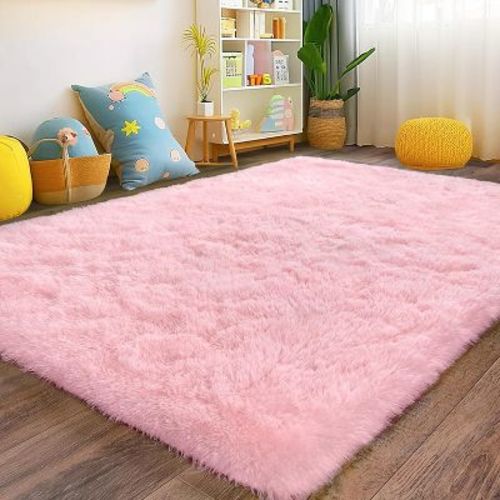 LOVEVOOK 5x7 Feet Large Pink Area Rugs for Living Room Bedroom, Fluffy Shag Rugs, Modern Indoor Floor Carpet for Home Decor Aesthetic