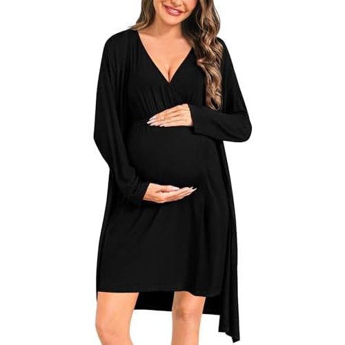 LecGee Maternity Nursing Gown and Robe Sets Womens 3 in 1 Labor Delivery Nursing Nightgowns for Hospital Breastfeeding Dress
