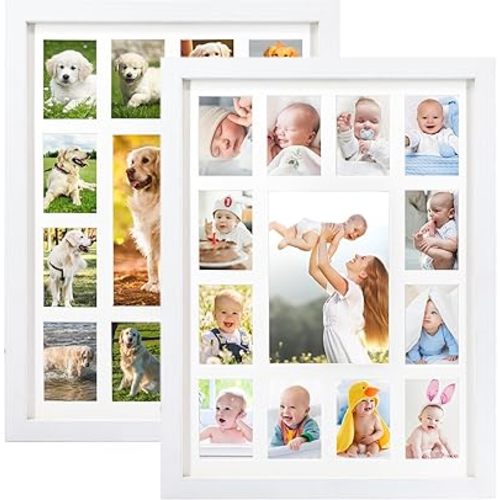 School Years Picture Frame K-12 Day Graduation Photo Collage White Frame with Mat, Displays One 5x7 Photo and Twelve 2.5x3.5 Pictures, Pack of 2