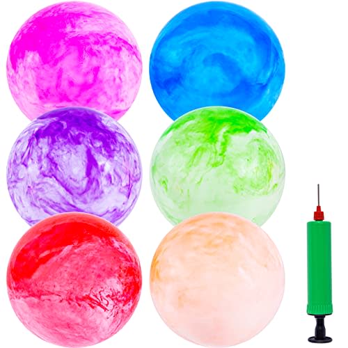 3 otters 6PCS Playground Balls, 8.5 Inches Beach Ball for Kids Inflatable Bouncy Balls with Air Pump, for Kids Adult Indoor Outdoor Sports Games