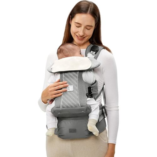 Bc Babycare Hexa Effortless Baby Carrier with Hip Seat - Ergonomic Toddler Carrier (8-33 lbs), Adjustable Slide Lock & Knob, Hip-Healthy Design for Parent's Back Relief, Gray
