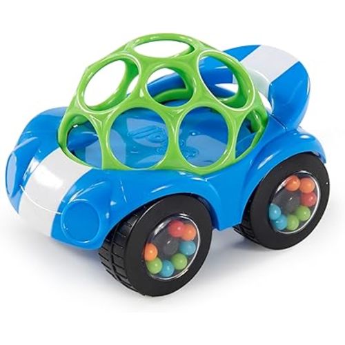 Bright Starts Oball Easy Grasp Rattle & Roll Toy Sports Car BPA-Free Infant Crawling Toy, 1 Pack, Age 3 Months and up, Blue/Green