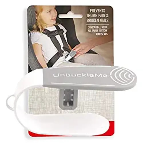 UnbuckleMe Car Seat Buckle Release Tool - Easy Opener Aid for Arthritis, Long Nails, Older Kids - Button Pusher for Infant, Toddler, Convertible 5 pt Harness car Seats - As Seen on Shark Tank (Gray) - Gray & White