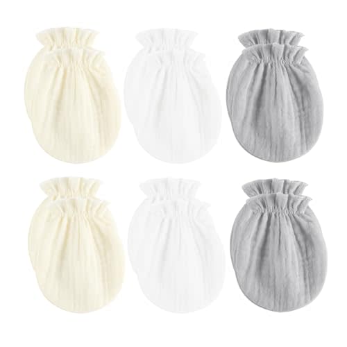 MOMSMENU Newborn Mittens No Scratch 100% Cotton Mitts Boy's girl's baby Mittens 0-6 months 6 Pack