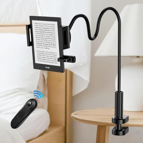 Kindle Holder with Remote Page Turner - Hands-Free Reading Stand for Bed