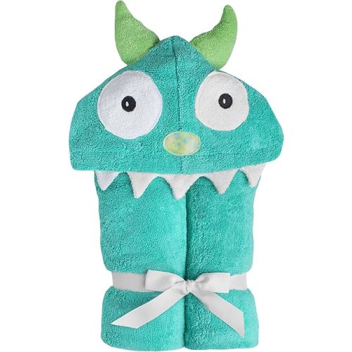 Hooded Baby Towel for Kids 2-8 | Large 100% Cotton Baby Towel for Boys or Girls | Unisex Cute Monster Bath Towels for Babies and Toddlers in Turquoise Green