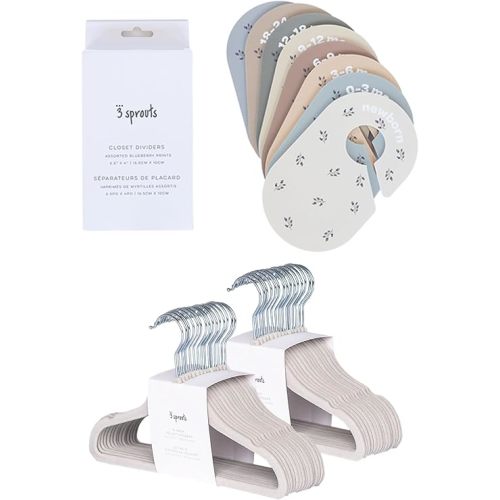 3 Sprouts Closet Dividers & Hangers Bundle - 8 Baby Size Dividers (Blueberry) and 30 Velvet Hangers for Baby Clothes (Gray)