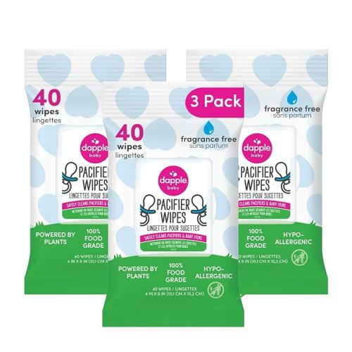 Dapple Baby Pacifier Wipes for Infants and Toddlers - (3 Pack) 40 Count - Fragrance-Free, Hypoallergenic & Food-Grade - Diaper Bag Essentials