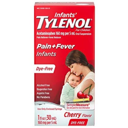 Tylenol Infants' Liquid Medicine with Acetaminophen Pain + Fever Relief Dye Free, Cherry, 1 Fl Oz