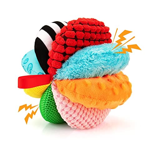 8-in-1 Sensory Balls for Infant Toddlers,Rainbow Fabric Baby Toy for Sensory Development,Montessori Toys for Babies 6-12 Months,8 Different Sensory Tactile Textures with Crinkle Rattle Squeakers