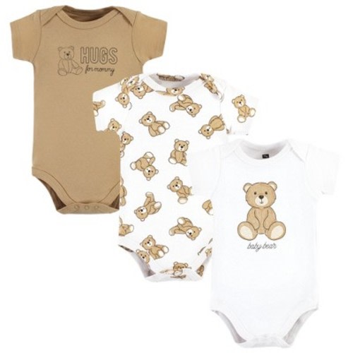 Hudson Baby Cotton Bodysuits, Teddy Bears 3-Pack, Size: 0-3 months