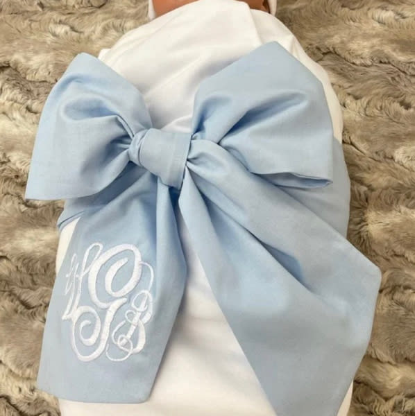 Personalized Baby Swaddle Bow Sash, Solid Cotton, Choose Your Color - Just Baby Designs