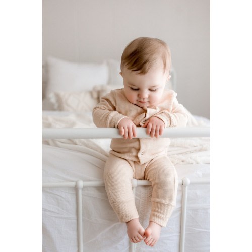 Organic waffle sleeper, coming home outfit,baby girl romper, organic baby clothes, waffle romper, long sleeved sleeper, footie sleep