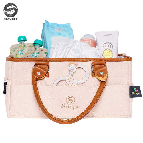 Sarvoza Diaper Caddy Organizer Bag Storage Tote for Baby Stuff Gifts for Moms Light Khaki