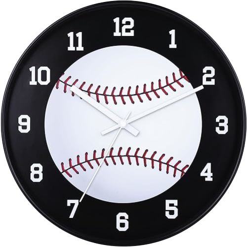 12 Inch Baseball Wall Clock with Battery Operated Silent Clock Movement and Sturdy Frame,Great Decor for Bedroom,Livingroom or Office,Nice Gifts for Baseball Lovers,Friends and Father