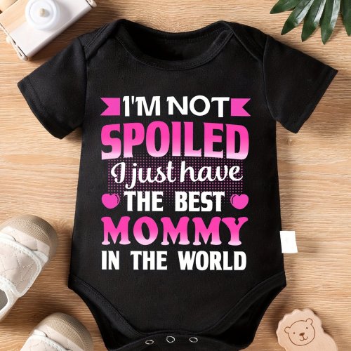Infant&#39;s &quot;I&#39;m Not Spoiled..&quot; Print Triangle Bodysuit, Casual Short Sleeve Outdoor Onesie, Baby Girl&#39;s Clothing
