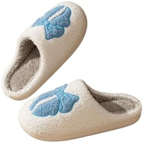 Verdusa Women's Bow Fuzzy Bedroom Slippers Warm Indoor Home Slipper Shoes