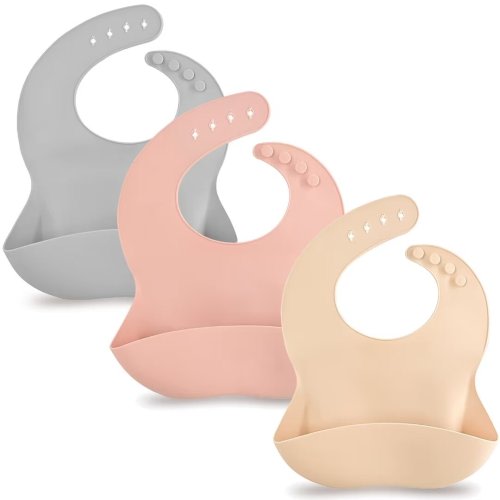 3-Pack Silicone Bibs for Babies and Toddlers - Adjustable, Waterproof, BPA-Free, Soft Unisex Bibs