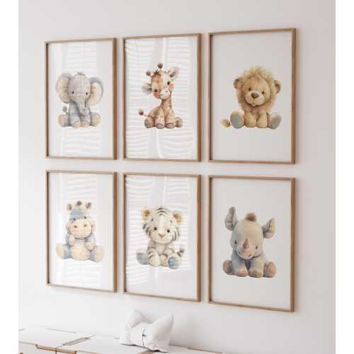 Watercolor Plush Animal Prints, Gender Neutral Prints, Safari Animal Nursery Prints, Gender Neutral Nursery Wall Art, Safari Nursery Decor