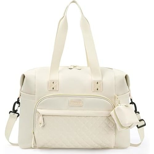 Tuwubi Diaper Bag Tote,Diaper Bag backpack with Pacifier Case Large Travel Diaper Tote for Mom and Dad Multifunction Large Baby Bag - White